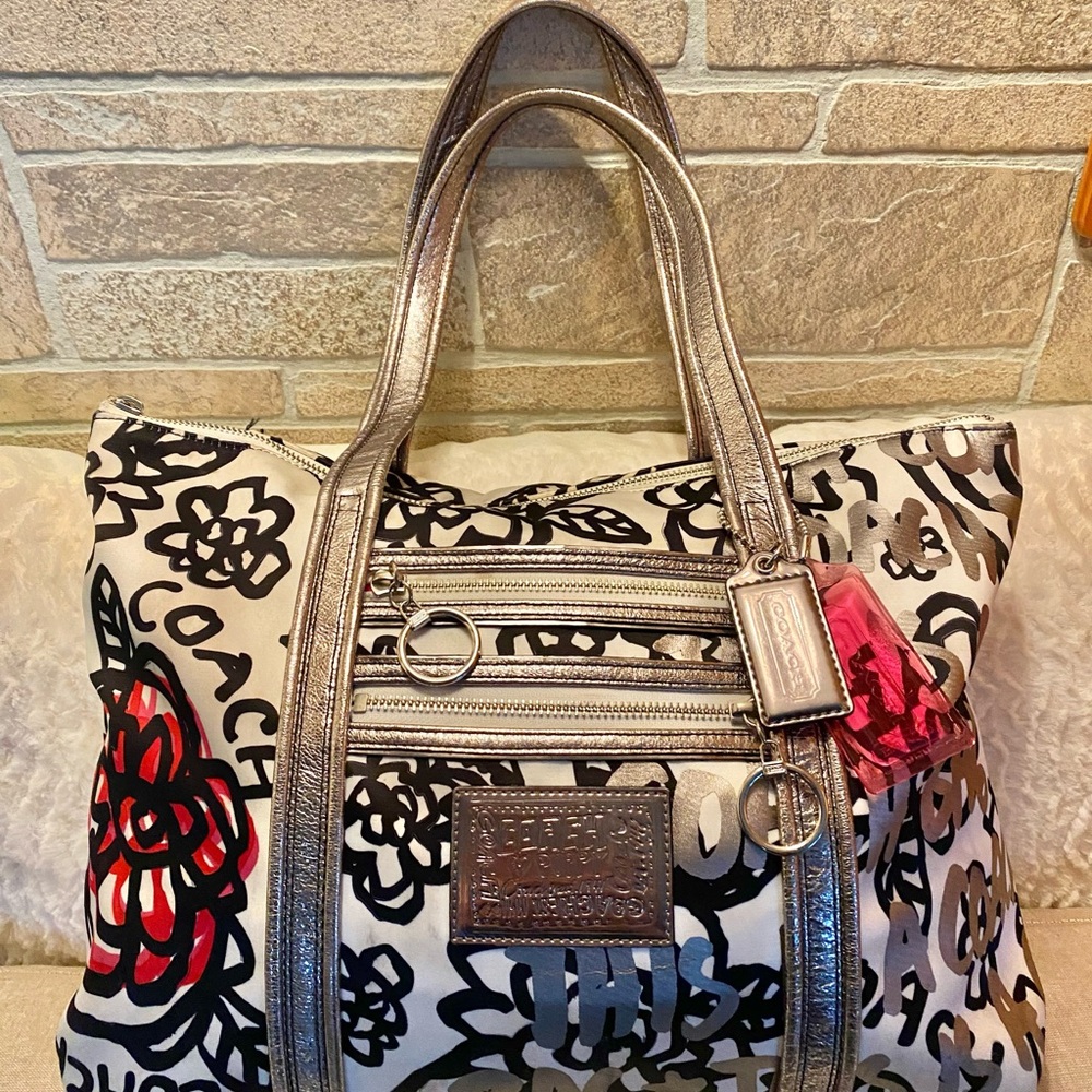 Coach Black and Red Floral Shoulder Bag